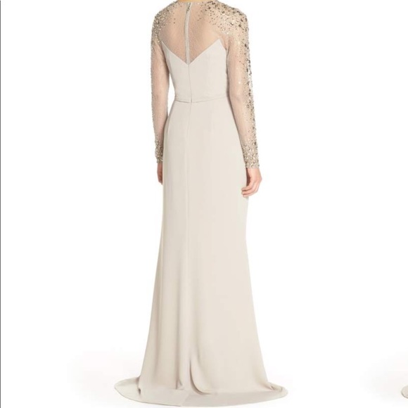 {Pamella Roland} Beaded Sleeve Wrap Column Gown - Picture 3 of 8